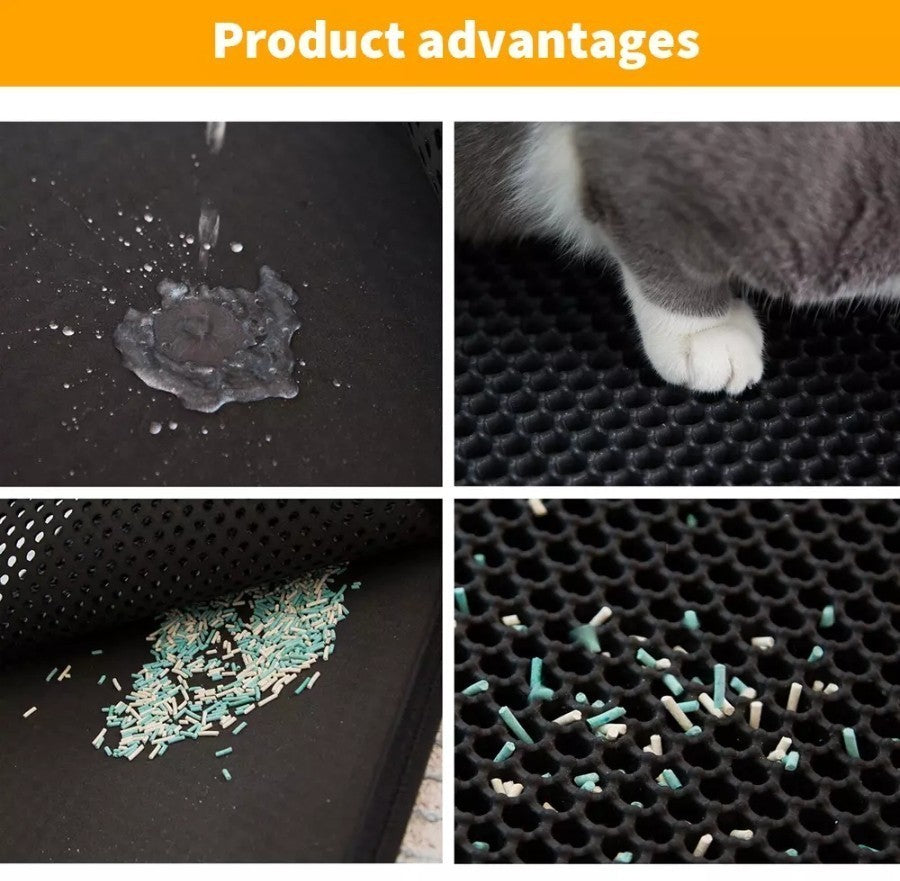 Double Layer Cat Litter Mat Non-Slip Washable Pad for Cats Litter Box, Paw Clean