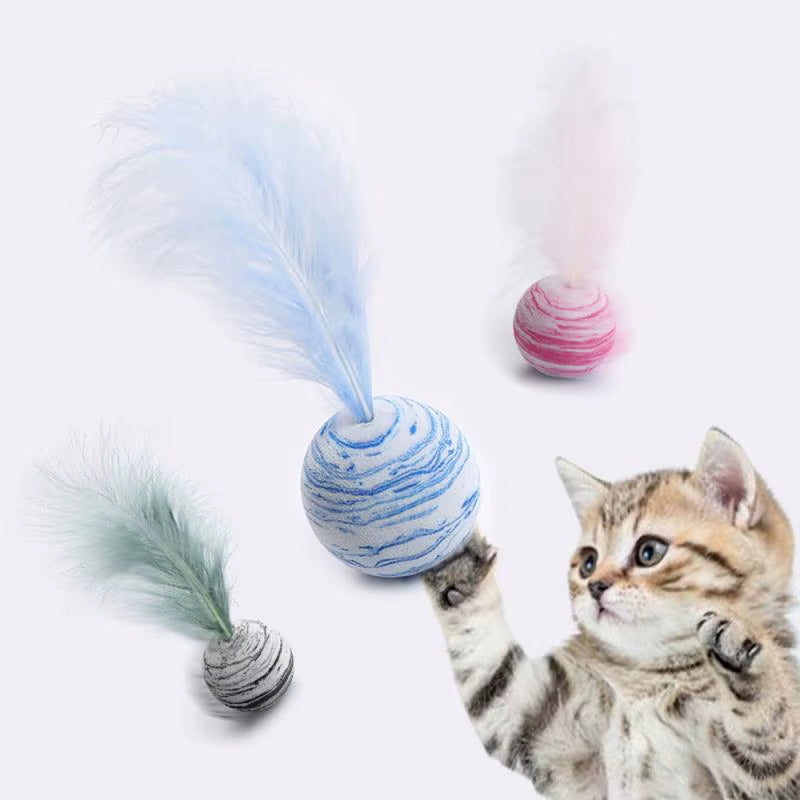 Cat Toy Ball Feather Funny Cat Toy Star Ball plus Feather Foam Ball Throwing Toys Interactive Toys Pet Supplies Katten Toy