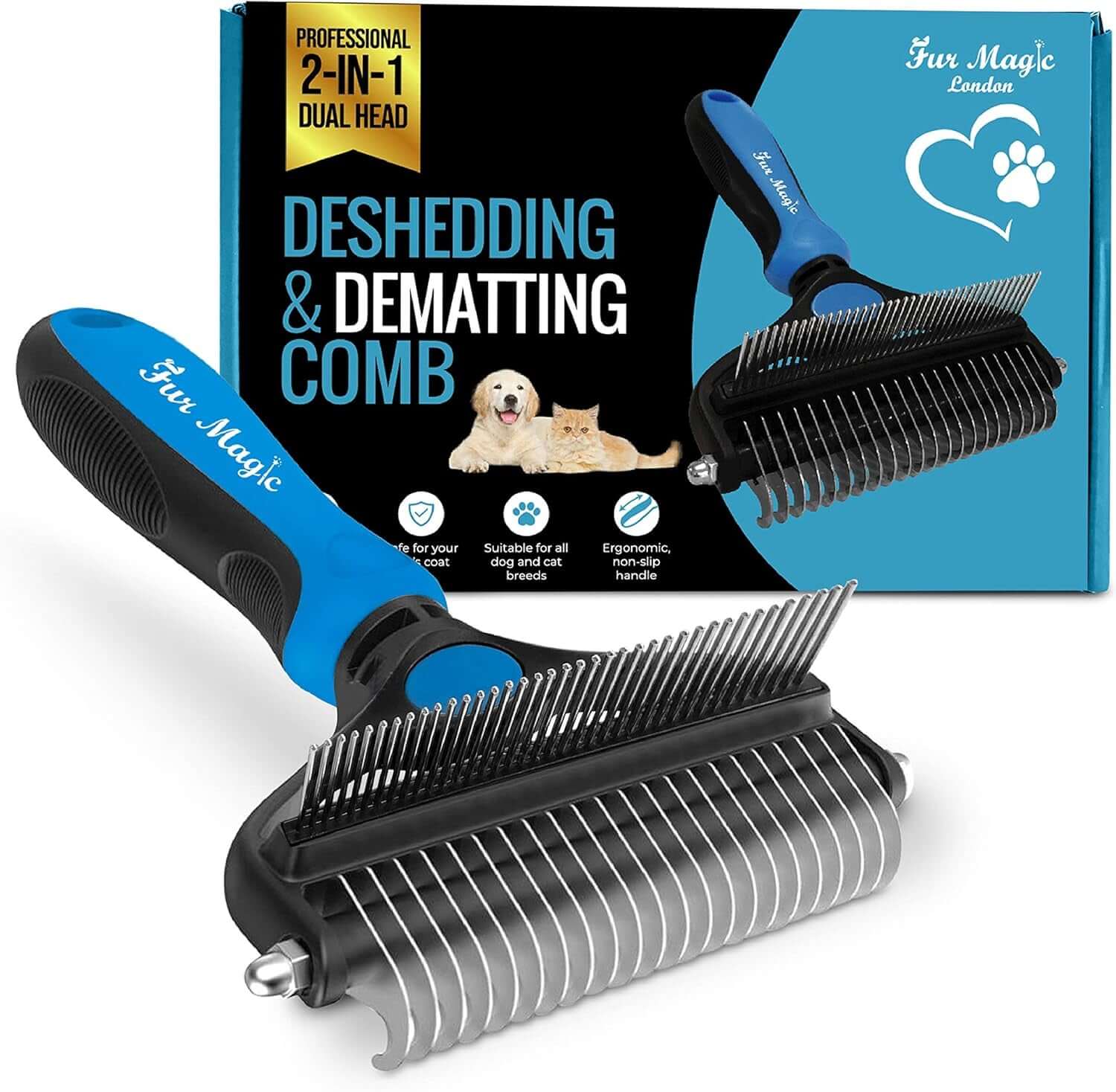 Fur Magic Deshedding and Dematting Comb Double Sided Undercoat Rake Pet Grooming