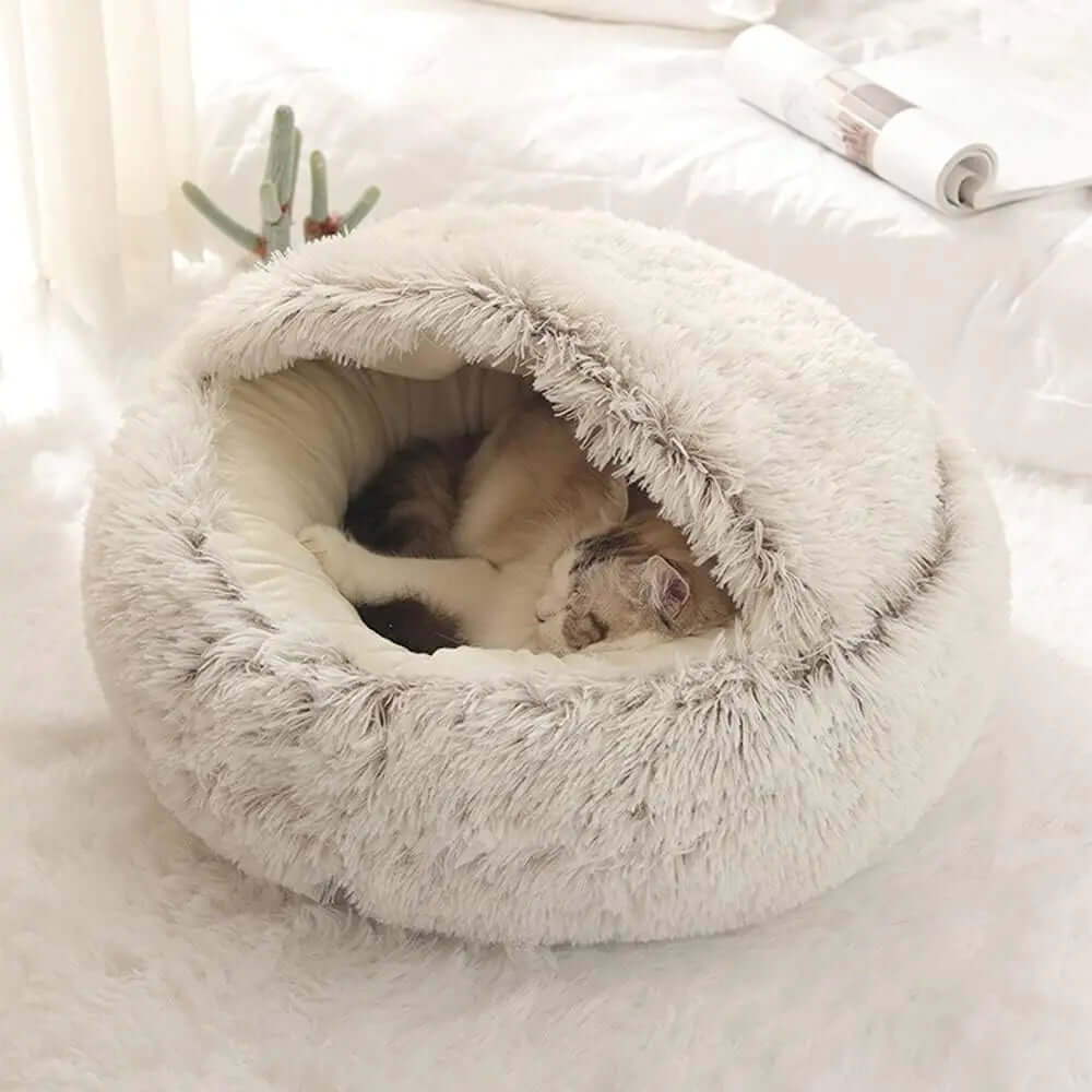 Plush round Cat Bed Pet Mattress Warm Soft Comfortable Basket Cat Dog 2 in 1 Sleeping Bag Nest for Small Dogs