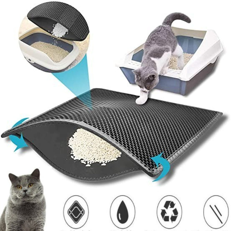 Double Layer Cat Litter Mat Non-Slip Washable Pad for Cats Litter Box, Paw Clean