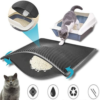 Double Layer Cat Litter Mat Non-Slip Washable Pad for Cats Litter Box, Paw Clean