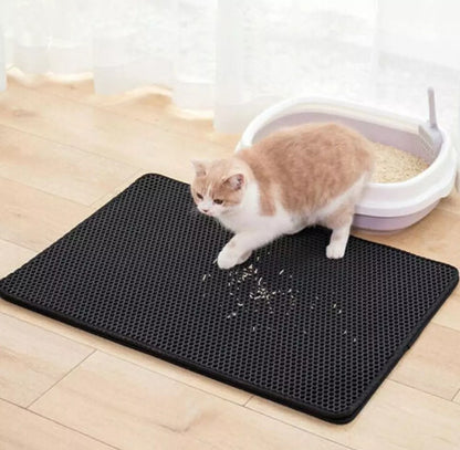 Double Layer Cat Litter Mat Non-Slip Washable Pad for Cats Litter Box, Paw Clean