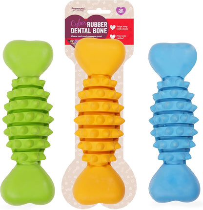 Rosewood Cyber Rubber Dental Bone for Dogs - Tough, Chew-Resistant Dog Toy - Non
