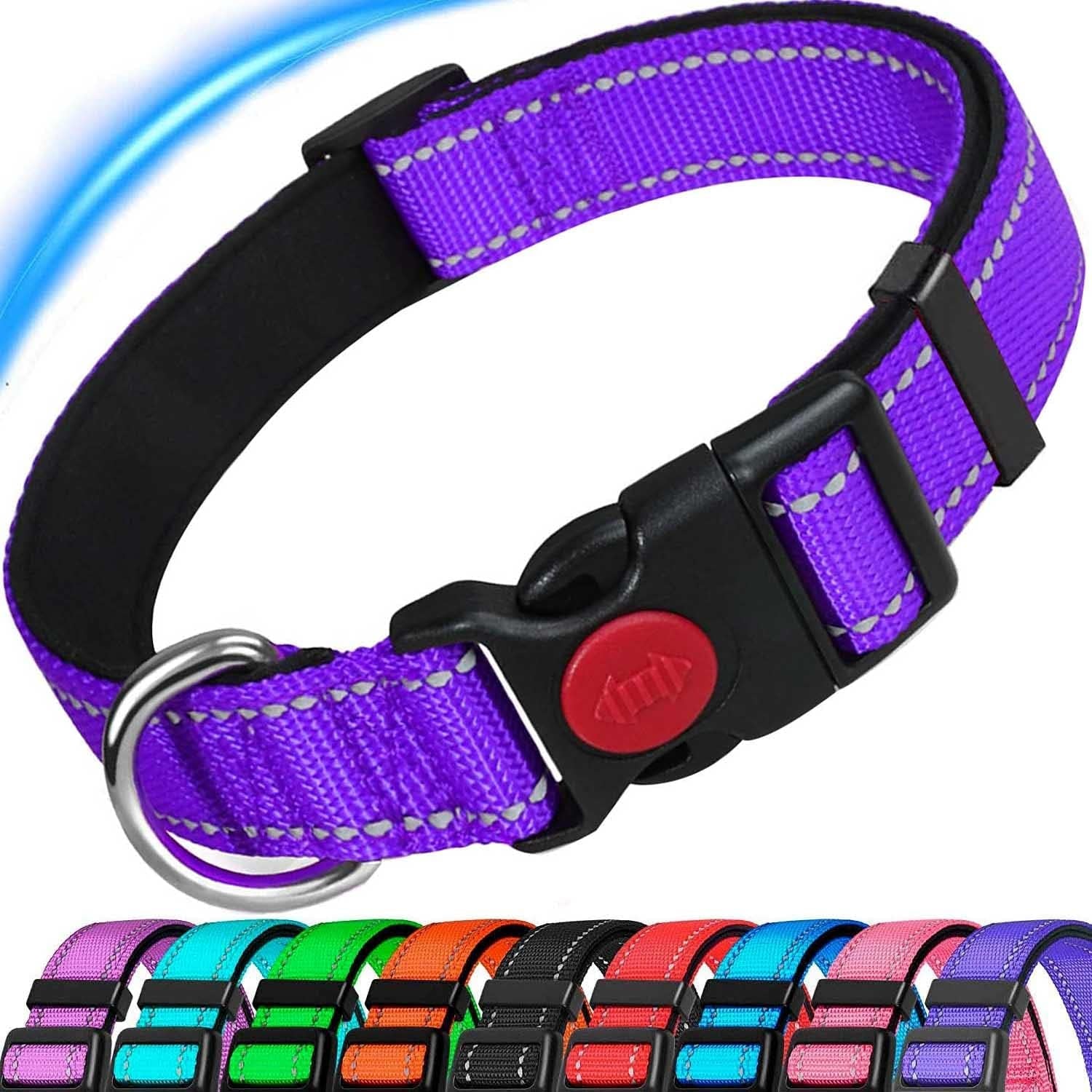 ATETEO Dog Collar, Reflective Adjustable Basic Dog Collar with Soft Neoprene Pad
