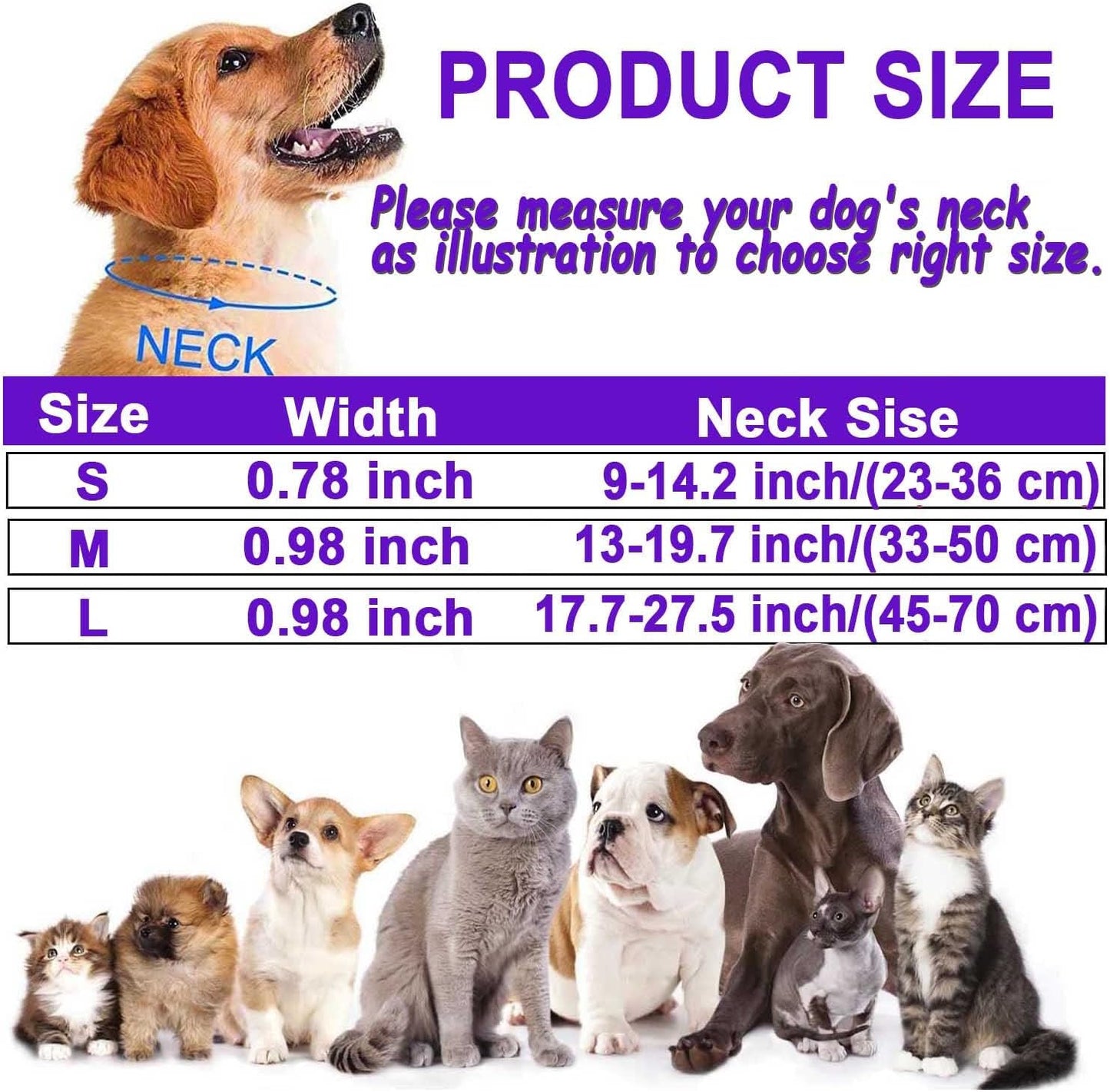 ATETEO Dog Collar, Reflective Adjustable Basic Dog Collar with Soft Neoprene Pad