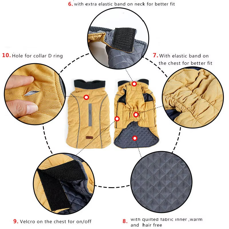 High Quality Dog Clothes Quilted Dog Coat Pet Warm Jacket Vest New Big Dog Retro Cozy Thick Vest Clothing 6 Colors