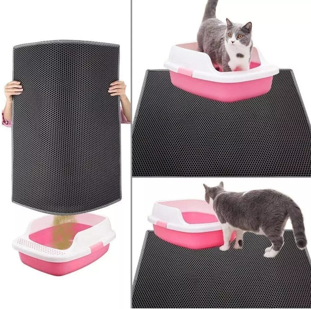 Double Layer Cat Litter Mat Non-Slip Washable Pad for Cats Litter Box, Paw Clean