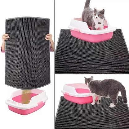 Double Layer Cat Litter Mat Non-Slip Washable Pad for Cats Litter Box, Paw Clean