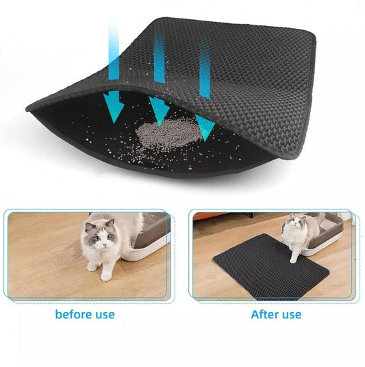 Double Layer Cat Litter Mat Non-Slip Washable Pad for Cats Litter Box, Paw Clean