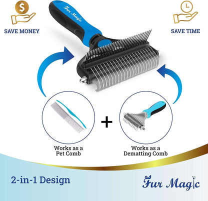 Fur Magic Deshedding and Dematting Comb Double Sided Undercoat Rake Pet Grooming