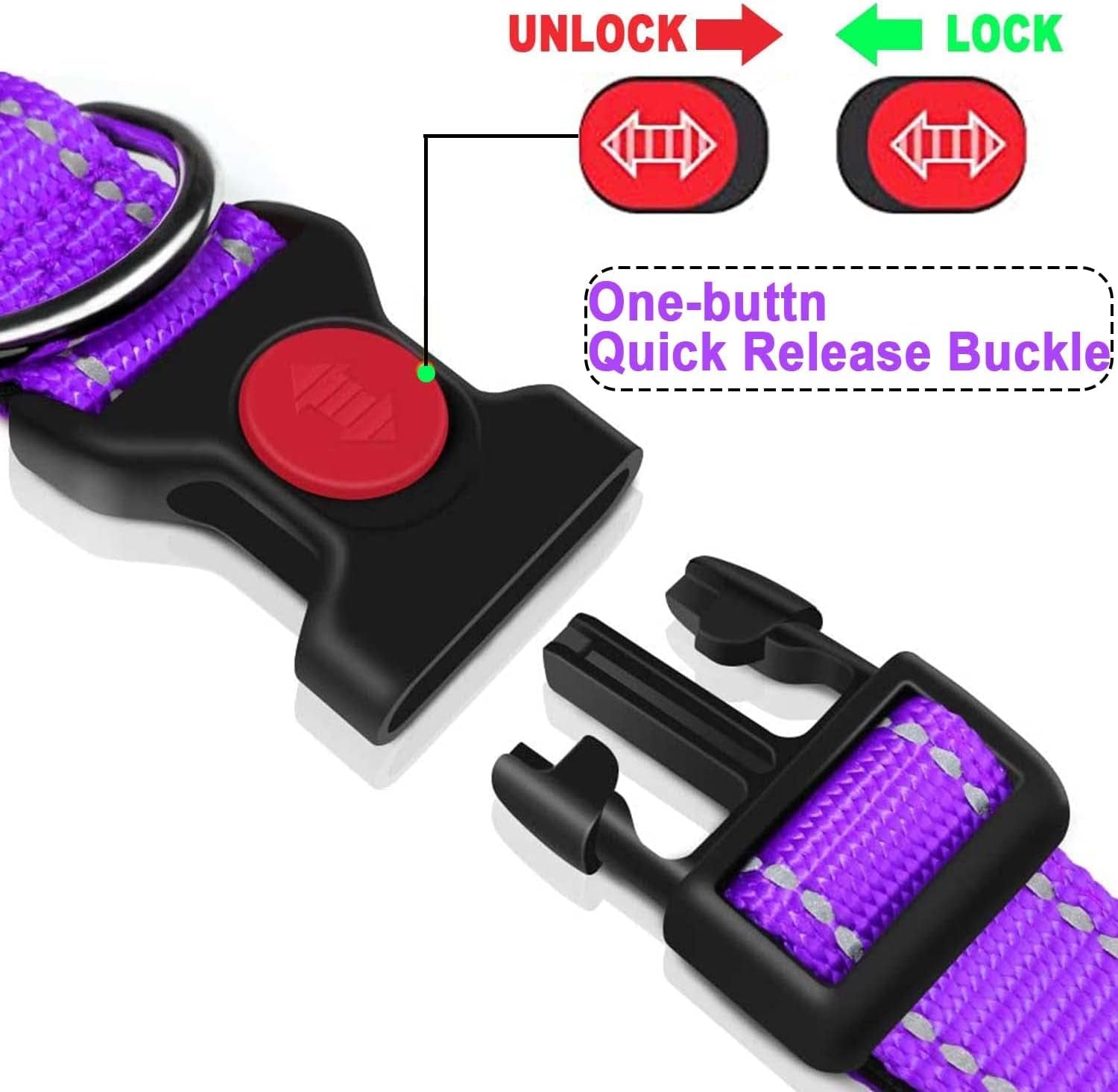 ATETEO Dog Collar, Reflective Adjustable Basic Dog Collar with Soft Neoprene Pad