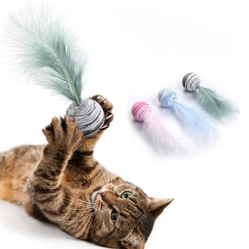 Cat Toy Ball Feather Funny Cat Toy Star Ball plus Feather Foam Ball Throwing Toys Interactive Toys Pet Supplies Katten Toy