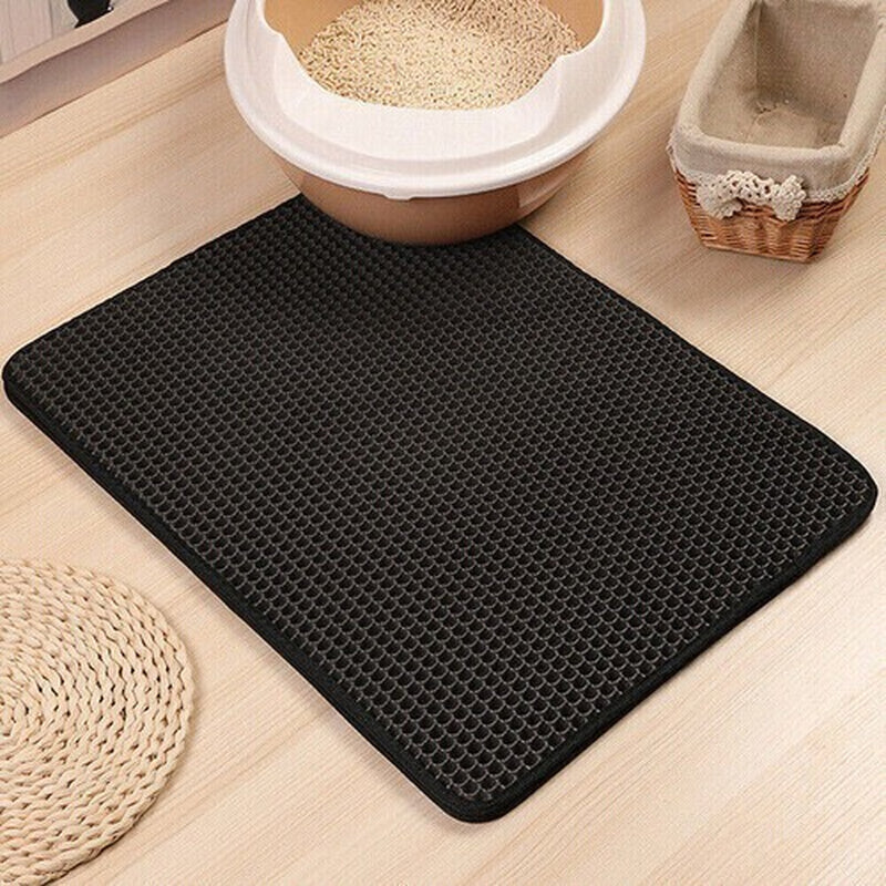 Double Layer Cat Litter Mat Non-Slip Washable Pad for Cats Litter Box, Paw Clean