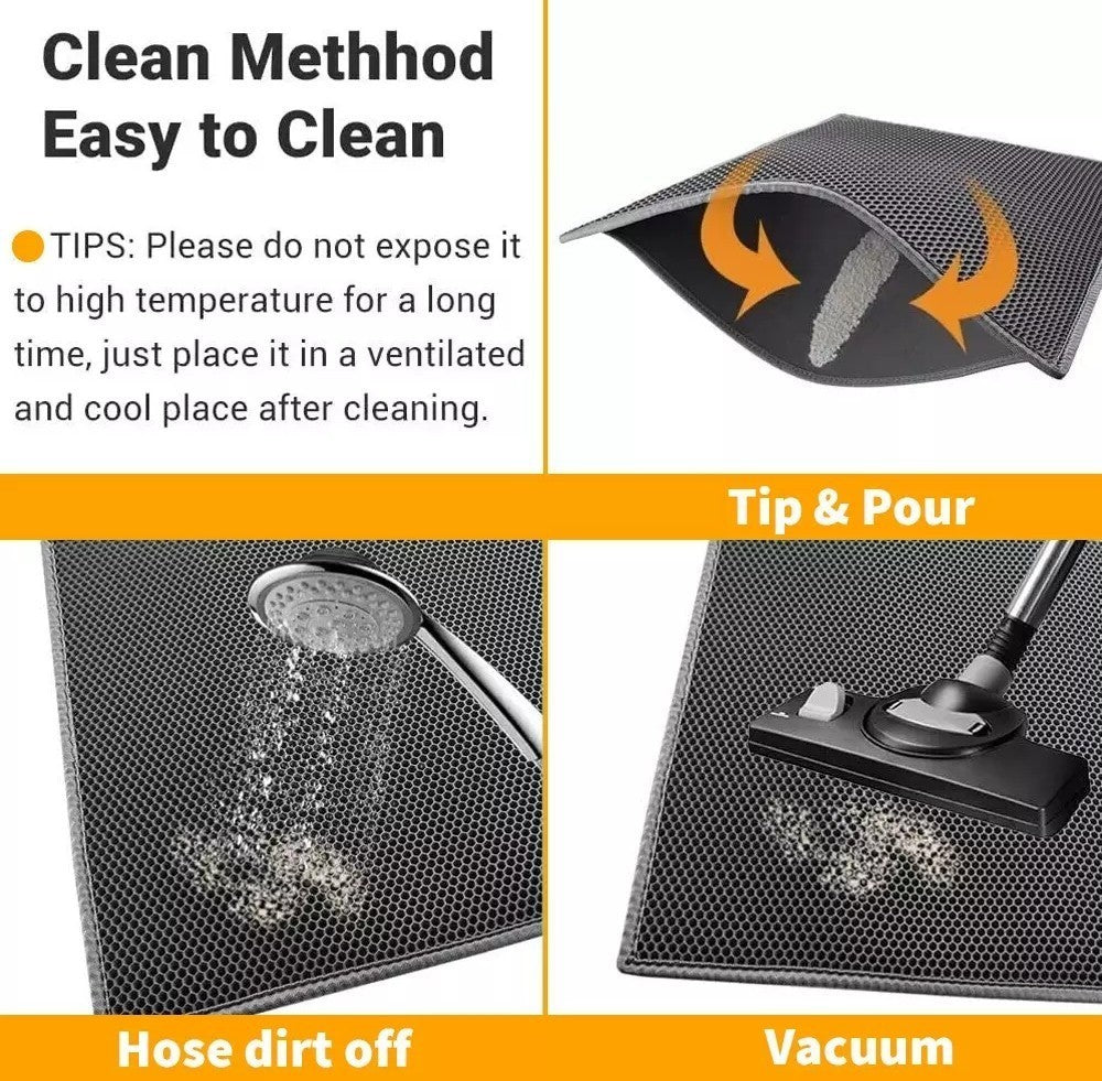 Double Layer Cat Litter Mat Non-Slip Washable Pad for Cats Litter Box, Paw Clean