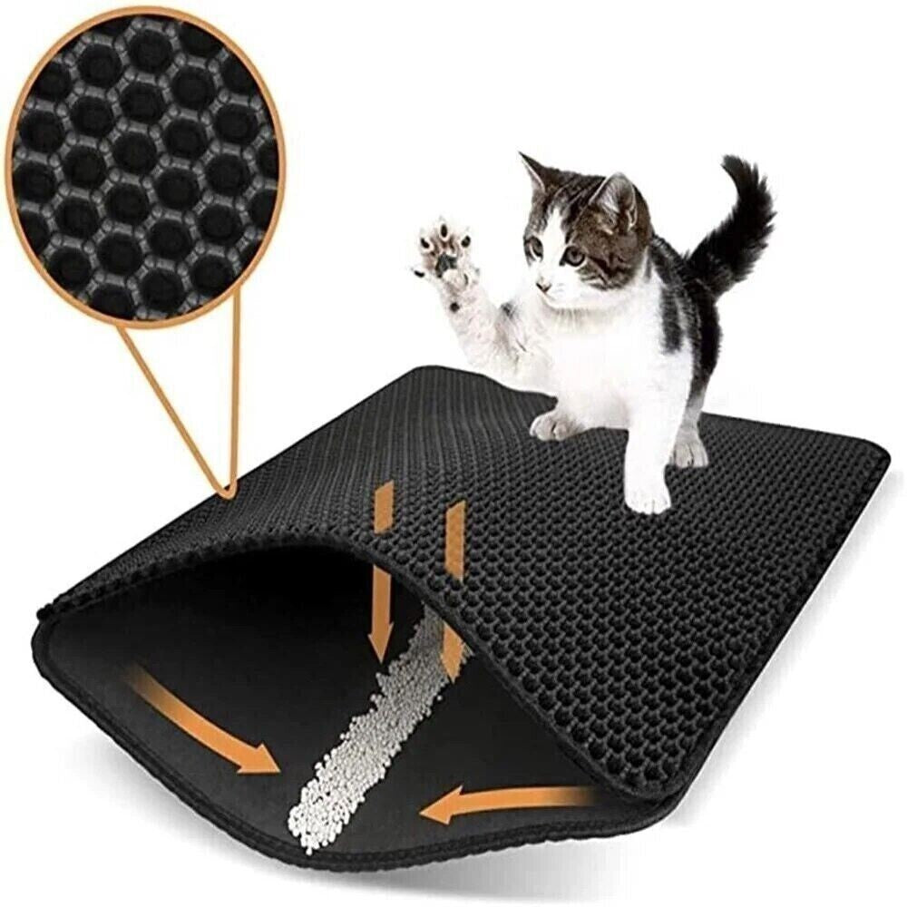 Double Layer Cat Litter Mat Non-Slip Washable Pad for Cats Litter Box, Paw Clean