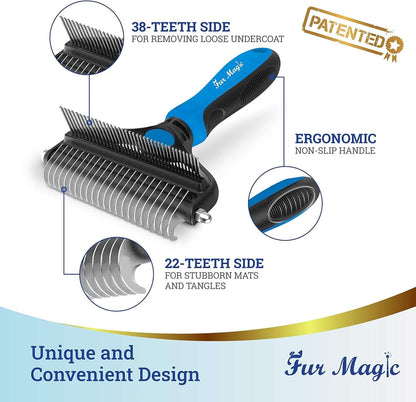 Fur Magic Deshedding and Dematting Comb Double Sided Undercoat Rake Pet Grooming