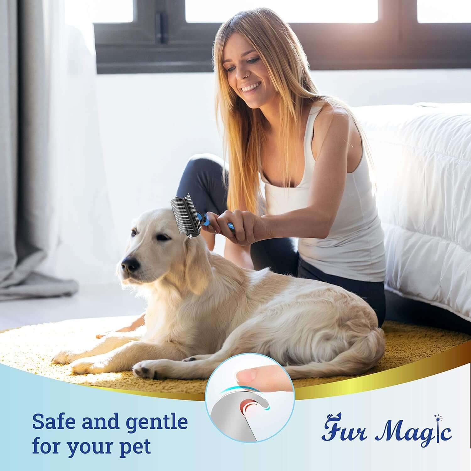 Fur Magic Deshedding and Dematting Comb Double Sided Undercoat Rake Pet Grooming