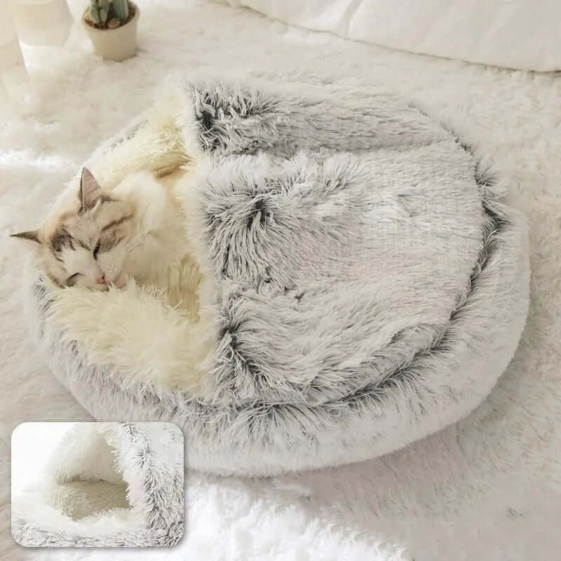 Plush round Cat Bed Pet Mattress Warm Soft Comfortable Basket Cat Dog 2 in 1 Sleeping Bag Nest for Small Dogs
