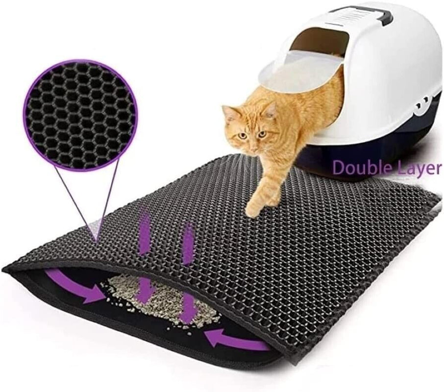 Double Layer Cat Litter Mat Non-Slip Washable Pad for Cats Litter Box, Paw Clean
