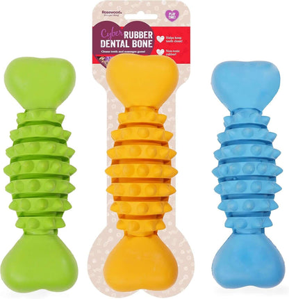 Rosewood Cyber Rubber Dental Bone for Dogs - Tough, Chew-Resistant Dog Toy - Non